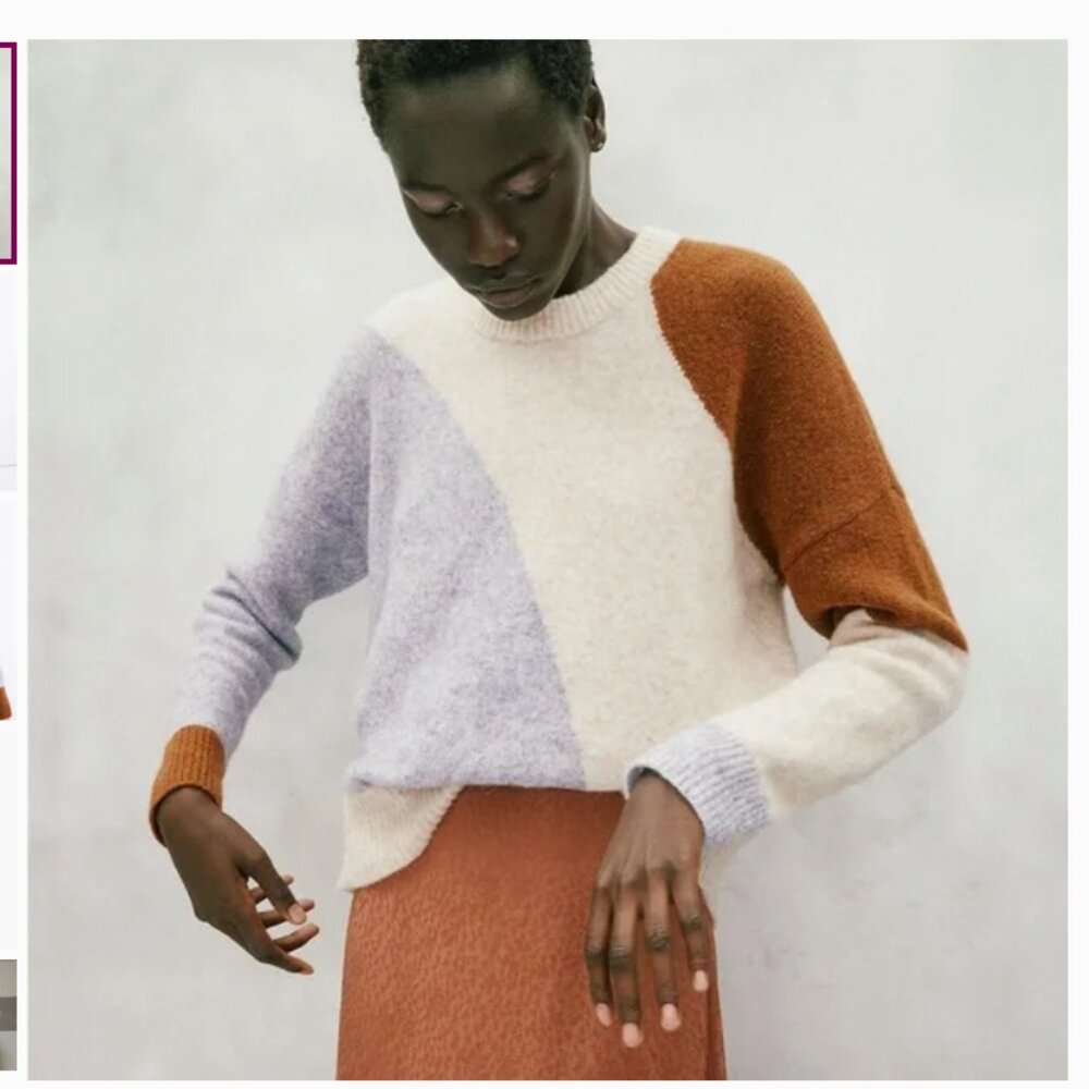 Madewell Cedarbrook Pullover Sweater in Colorblock Wool Camel
